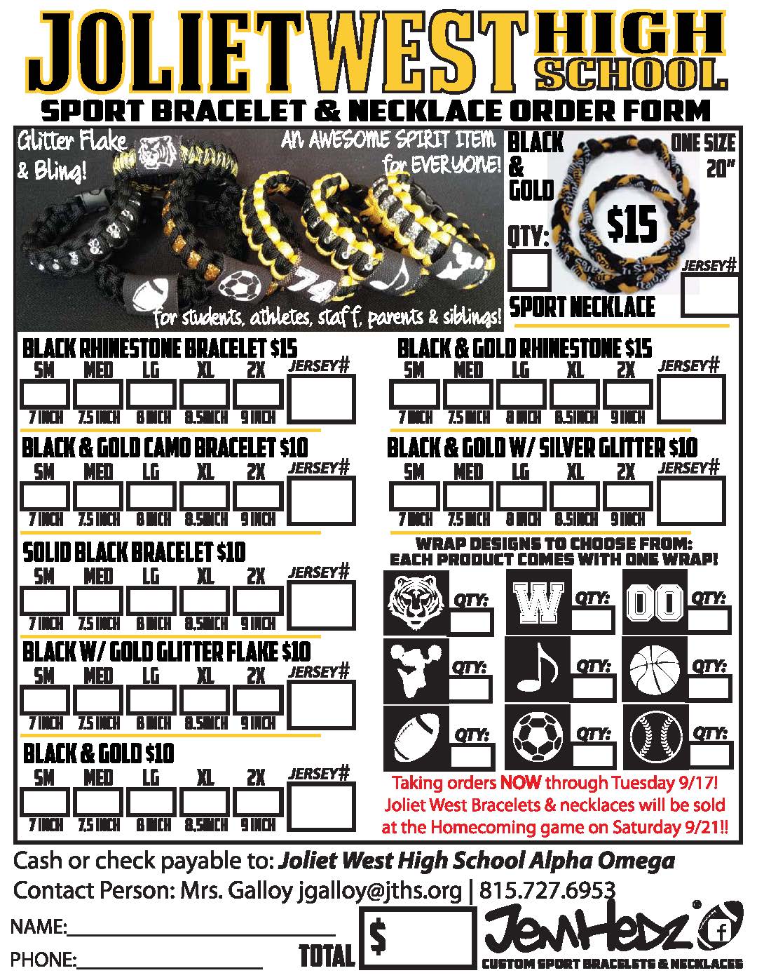 Joliet West Tiger Spirit Accessories now available for presale until 9/17. Stop in room B247 to submit your order. Don't miss out!