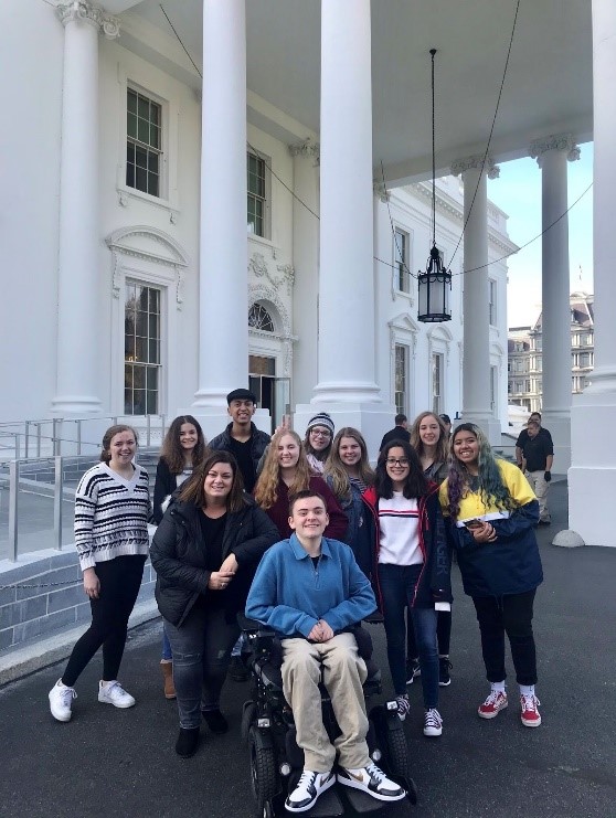 The 2019 Joliet West High School advanced journalism students and their teacher Ms. Galloy at the White House in Washington D.C. on November 21. 