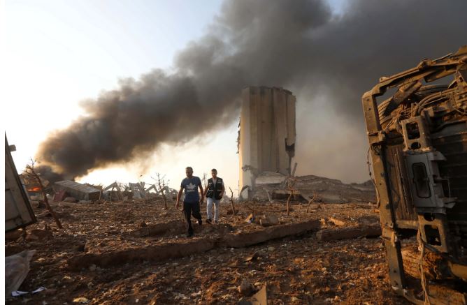 Wreckage from the explosion at the port in Beirut on Tuesday. Credit...Mohamed Azakir/Reuters	
