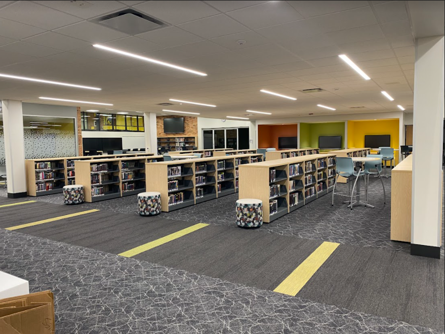 The+newly+renovated+Joliet+West+library+boasts+a+variety+of+reading+selections%2C+including+new+titles+purchased+from+a+small+business%2C+Andersons+Books.+Photo+courtesy+of+Ms.+Lingafelter.